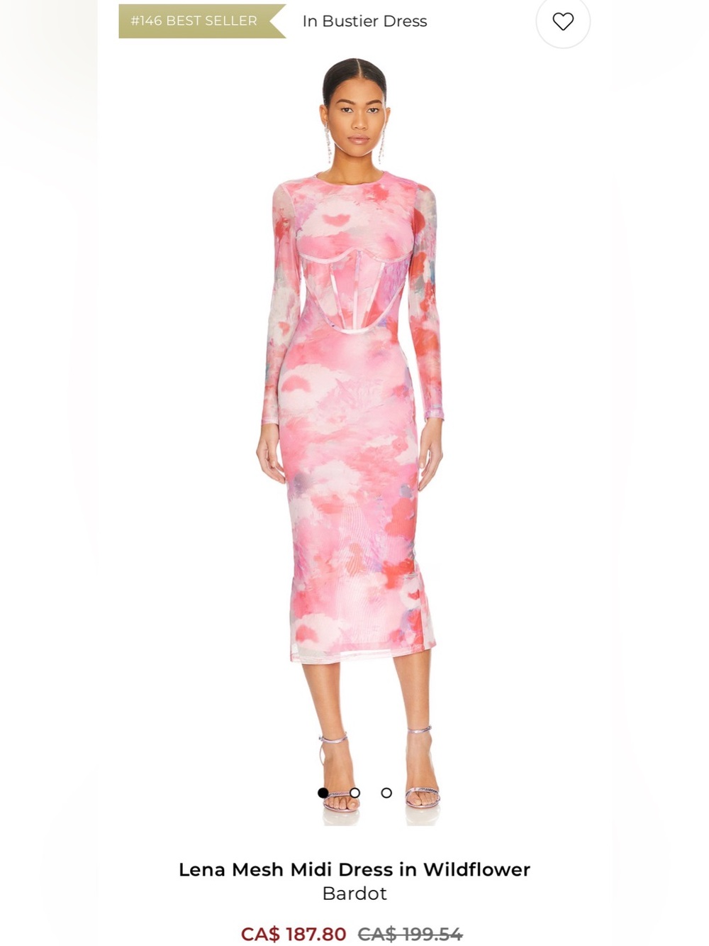 Bardot Pink Wildflower Lena Mesh Bustier Midi Dress M BNWT NET Revolve Medium